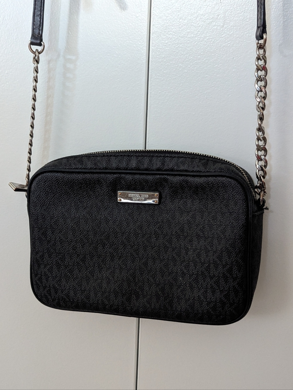 Michael Kors Jet Set Monogram Logo Canvas Crossbody Purse In Black